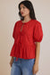 So Classic Front Tie Puff Half Sleeve Top, Red