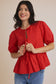 So Classic Front Tie Puff Half Sleeve Top, Red