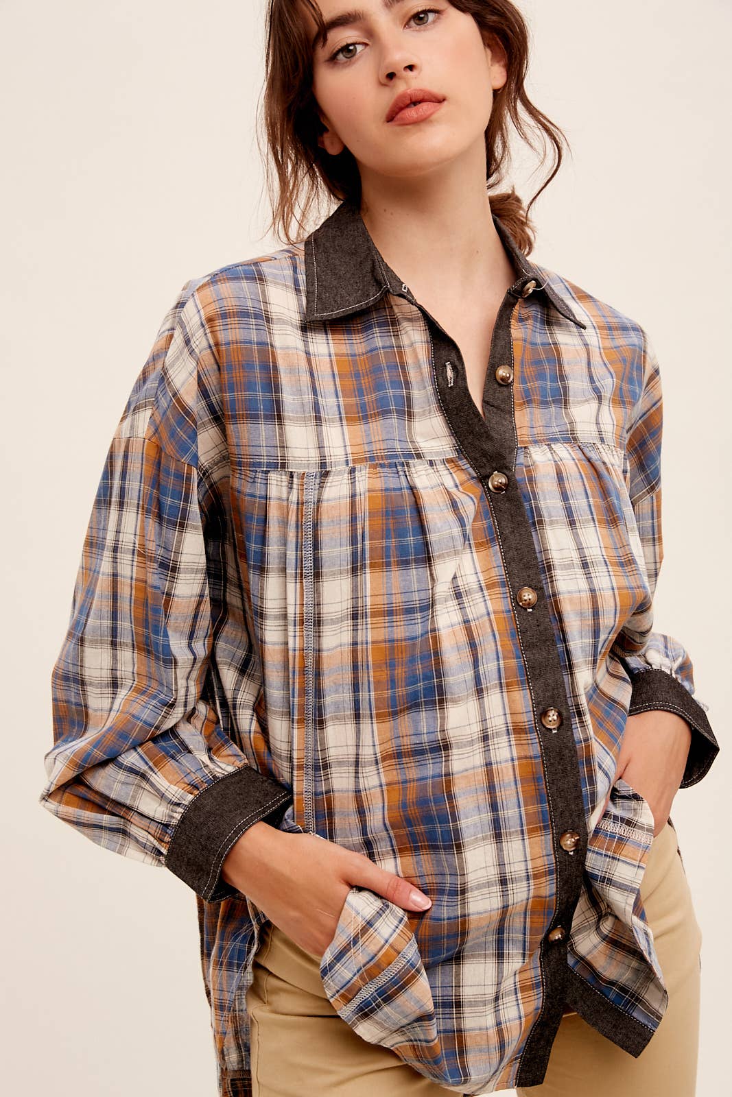 Jolene Mixed Plaid Oversized Plaid Top