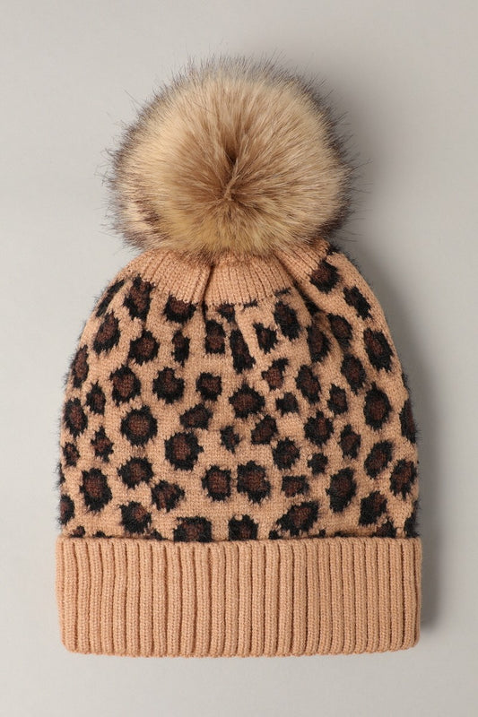 Warm Me Up Leopard Beanie, Camel