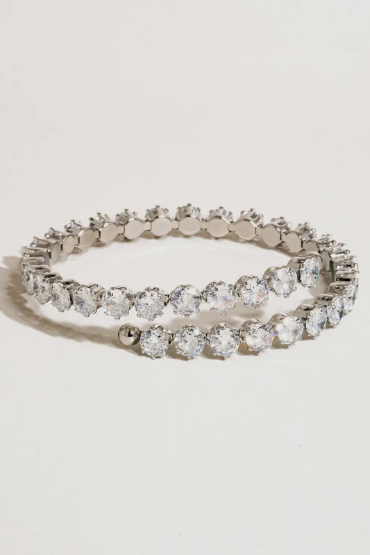 Esme 18K Gold Plated Stainless Steel Cz Glam Bracelet, Silver