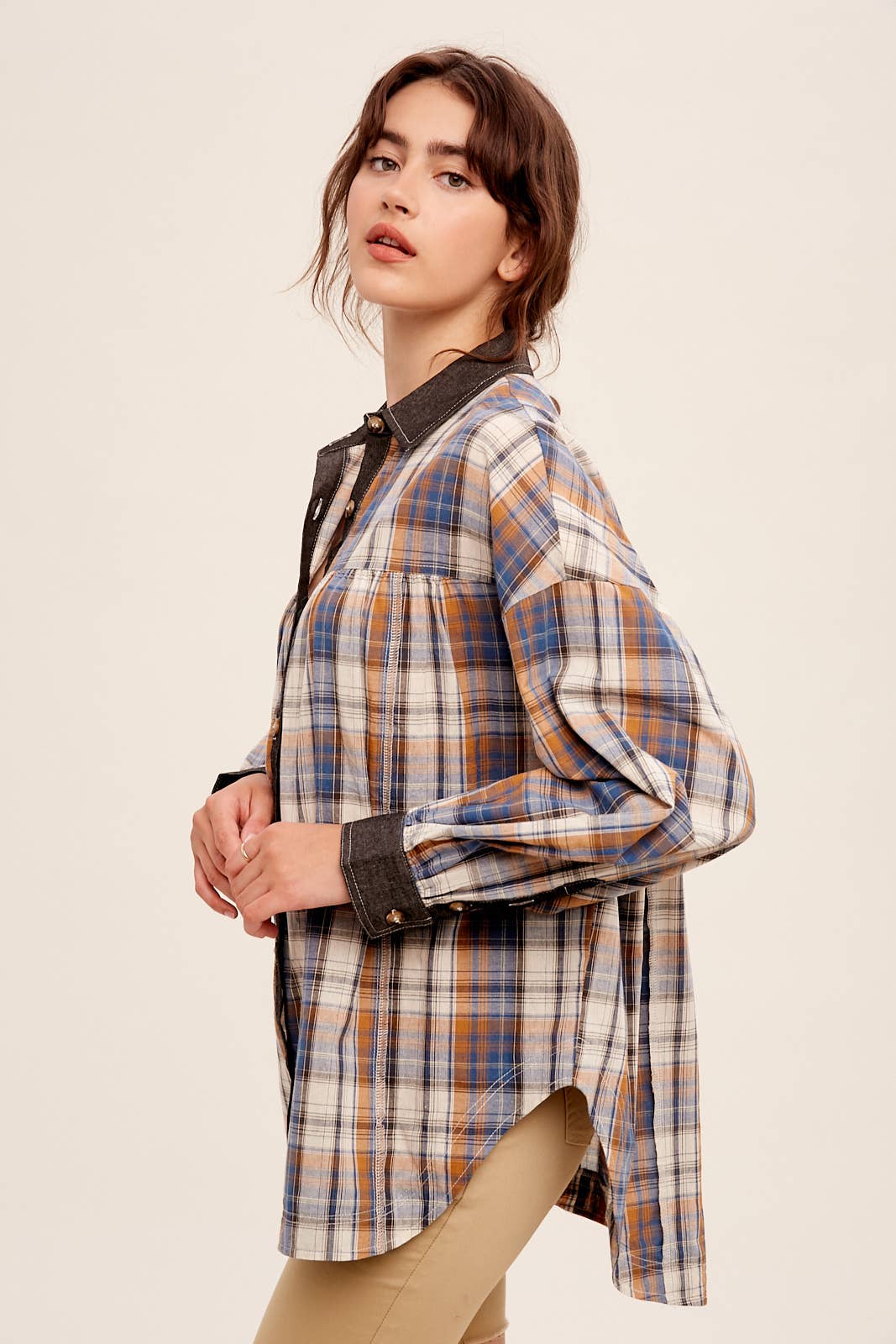 Jolene Mixed Plaid Oversized Plaid Top