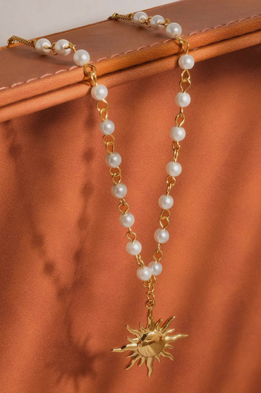 Kalani Sun Beaded 18K Gold Plated Stainless Steel  Necklace, Gold