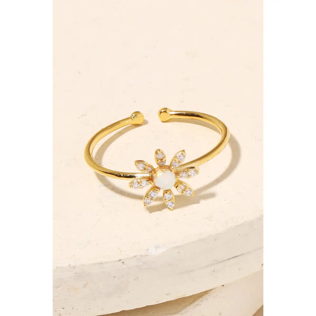 Opal Flower Adjustable Ring, Gold