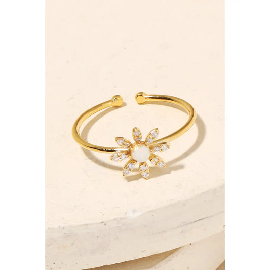 Opal Flower Adjustable Ring, Gold
