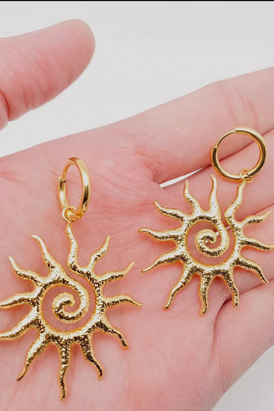 Cordelia Spiral Sun 18K Gold Plated Stainless Steel Huggie Earrings, Gold