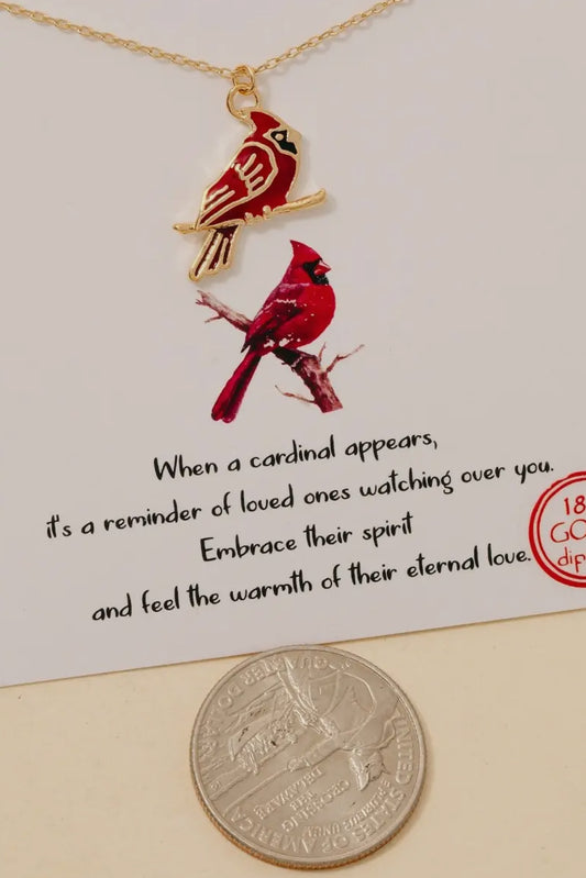 Gold Dipped Cardinal Bird Pendant Necklace