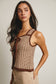 Cute as Ever Tie-Front Striped Knit Vest, Mocha