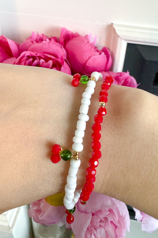 Mixed Beaded Cherry Station Charms Beaded Bracelet