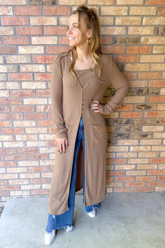 Limitless Ribbed Cardigan With Camisole Tank, Taupe