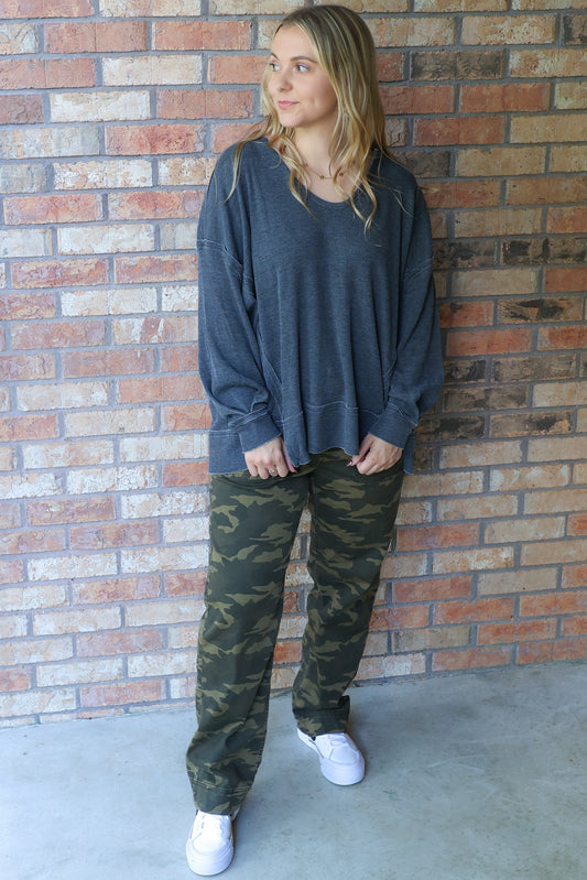 Comfort is Key Cotton Blend Waffle Knit Oversized Top, Black