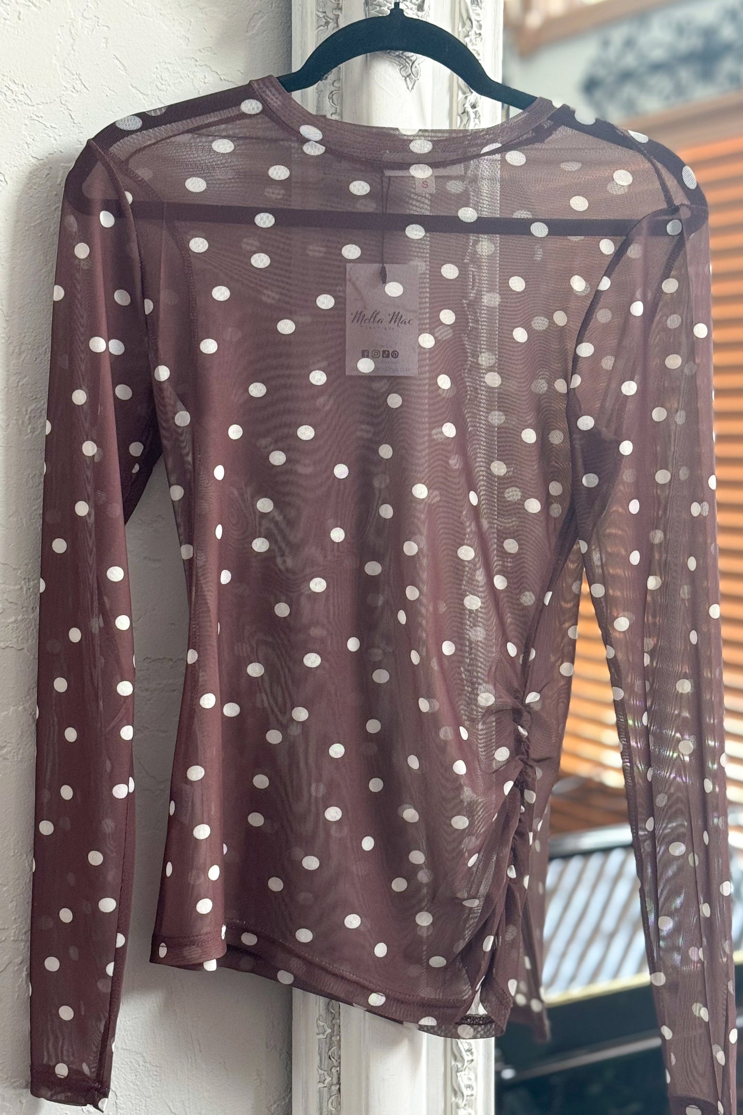 Too Sweet Polka Dot Mesh Top, Brown