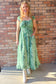 Blooming With Grace Cotton Floral Ruched Maxi Dress, Eucalyptus
