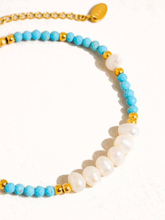 Cove 18K Gold Plated Stainless Steel Boho Pearl Beaded Bracelet