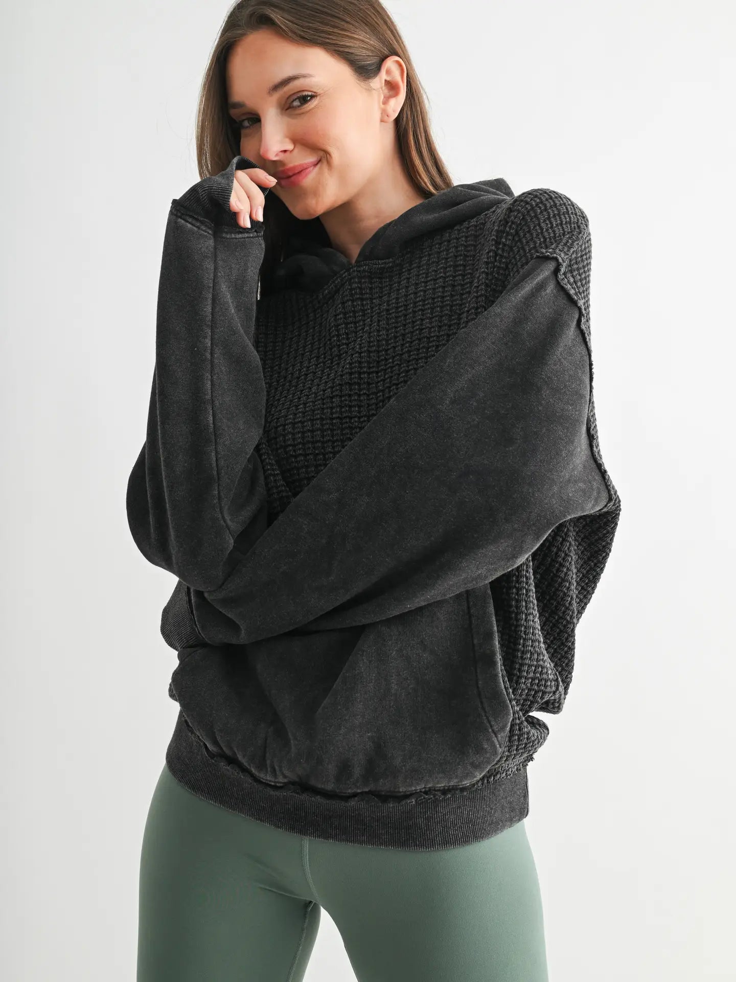 Perfect Weekend Duality Waffle Knit Hoodie