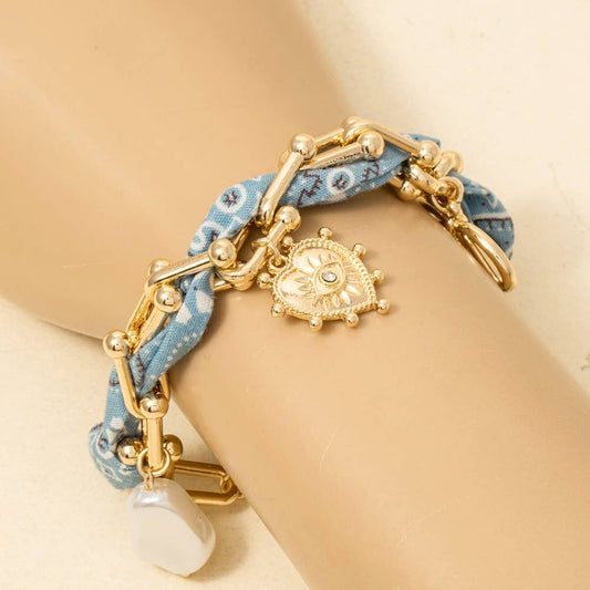 Assorted Charms Bandana And Chain Bracelet, Light Blue