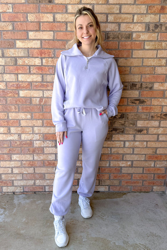 New Horizons Quarter Zip Pullover and Jogger Modal Travel Set, Lavender