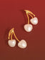 Chérie 18K Gold Plated Stainless Steel Large Pearl Cherry Earrings