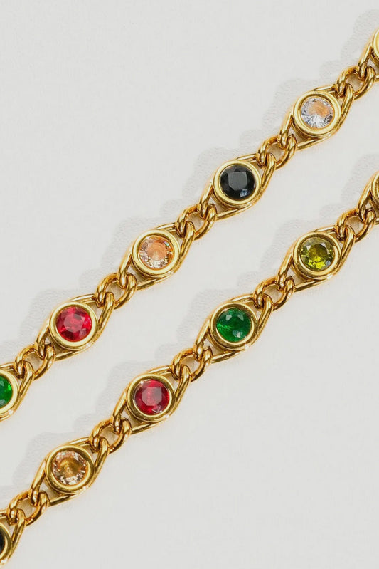 Adaline Colored Cubic Zirconia 18K Gold Plated Stainless Steel Bracelet, Gold