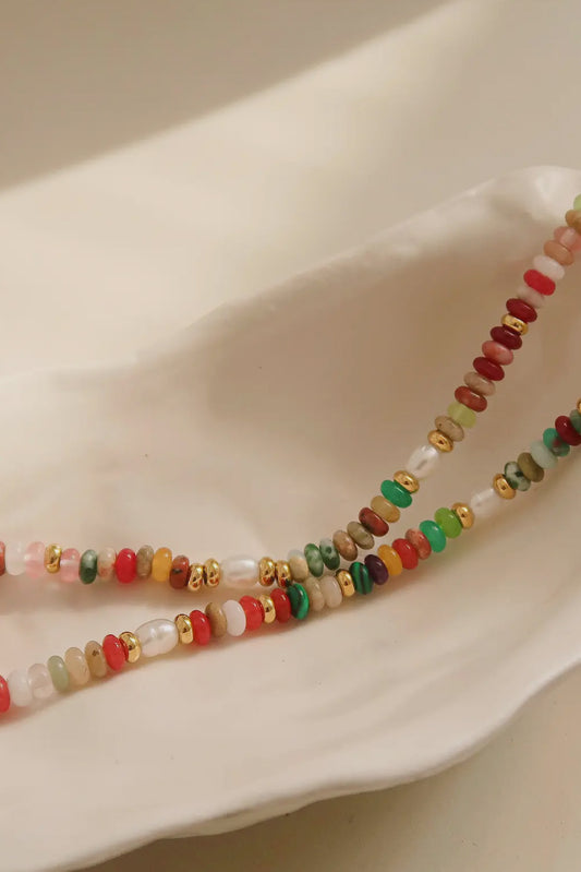 Sunny Boho Color Beaded 18K Gold Plated Stainless Steel Necklace, Multi