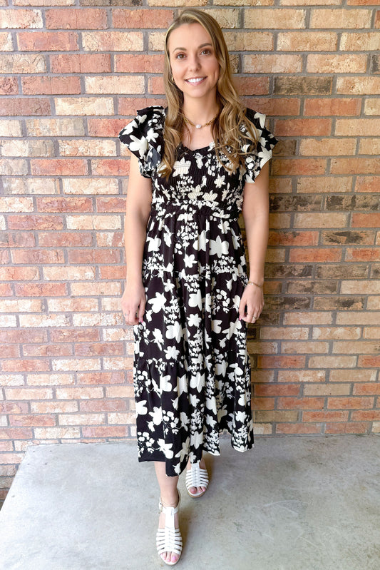 Elegance in Bloom Dress, Black/White