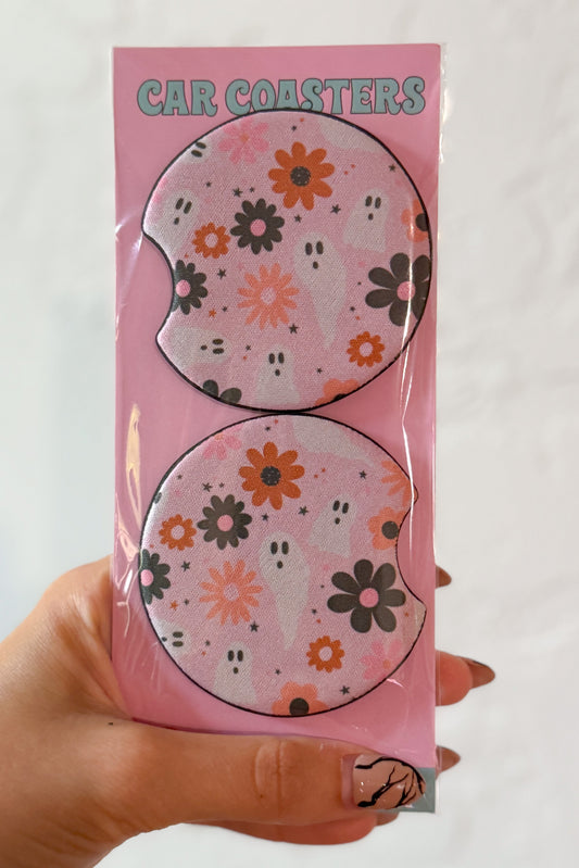 Pink Ghost Pattern Car Coasters
