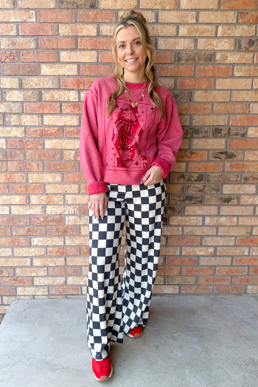 Just Checking In High Waisted Checkered Pants, Black/White