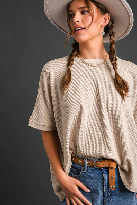 Better Than Ever Oversized Waffle Knit Top, Natural