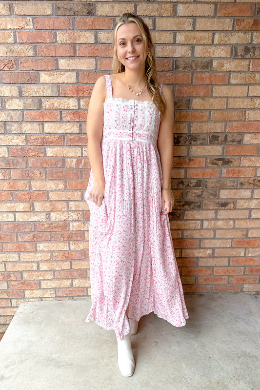 Fairytale Floral Button Down Sleeveless Maxi Dress