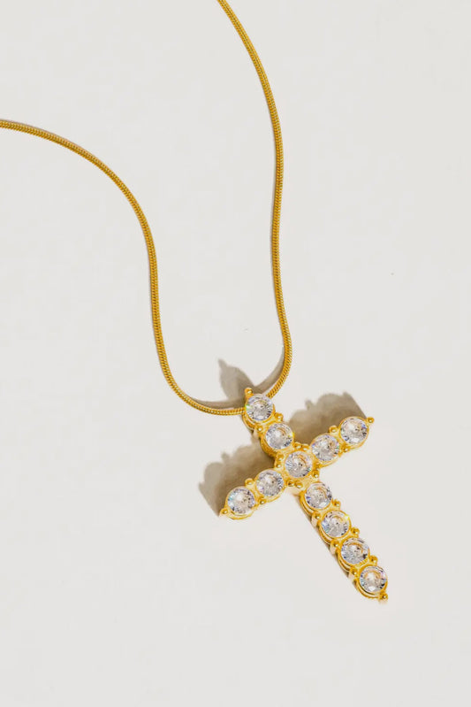 Lead Me Cross 18K Gold Plated Stainless Steel  Necklace, Gold