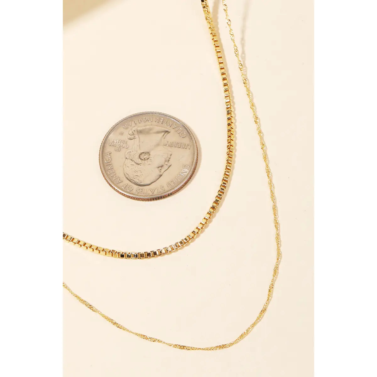 Dainty Box Chain Layered Necklace, Gold