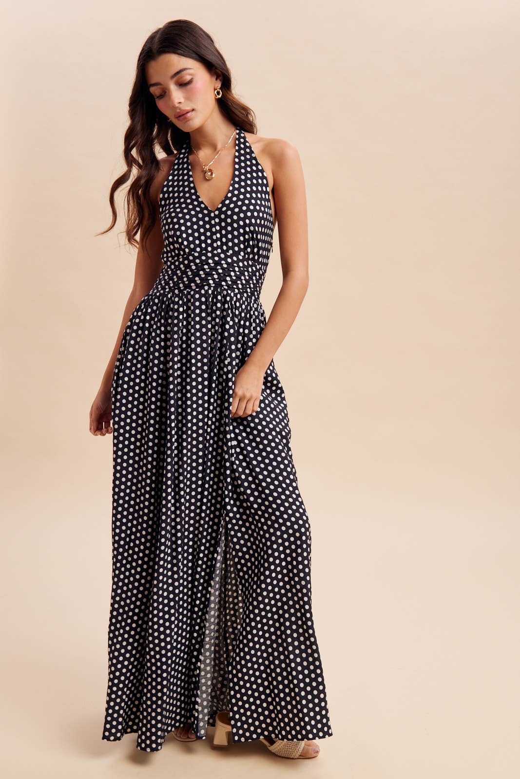 Pure Bliss Polka Dot Halter Dress, Black