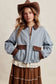 The Scenic Route Contrast Trim Western Utility Jacket, Dusty Blue
