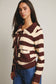 Coffee Date Striped Knit Peter Pan Collar Cardigan, Mocha
