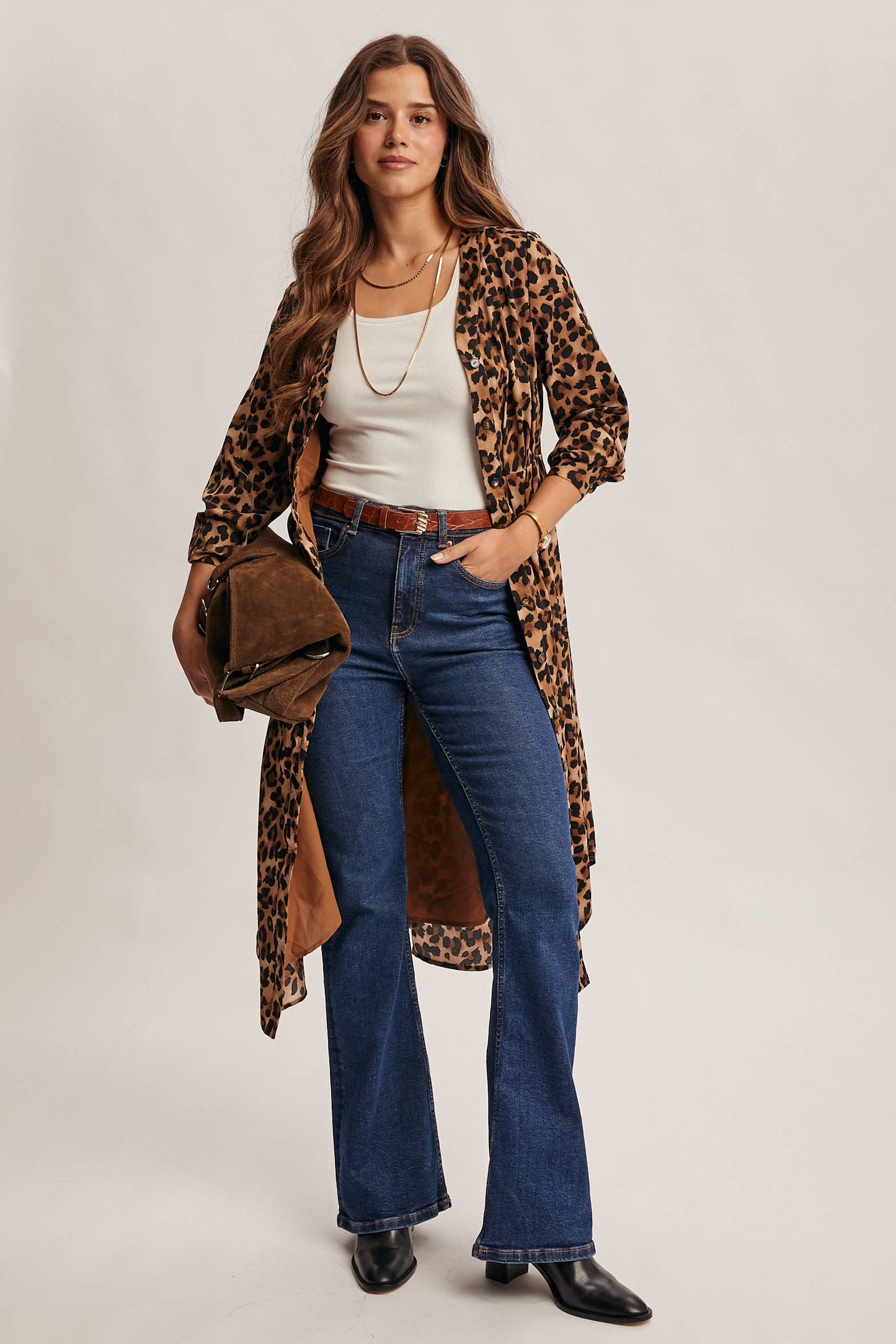 Wild Romance Leopard Print Button-Front Cardigan/Midi Dress