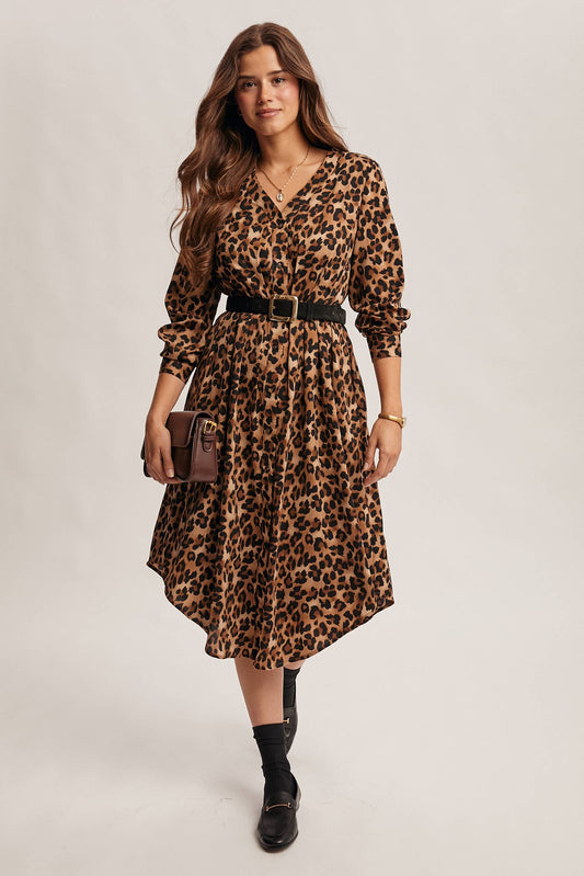 Wild Romance Leopard Print Button-Front Cardigan/Midi Dress