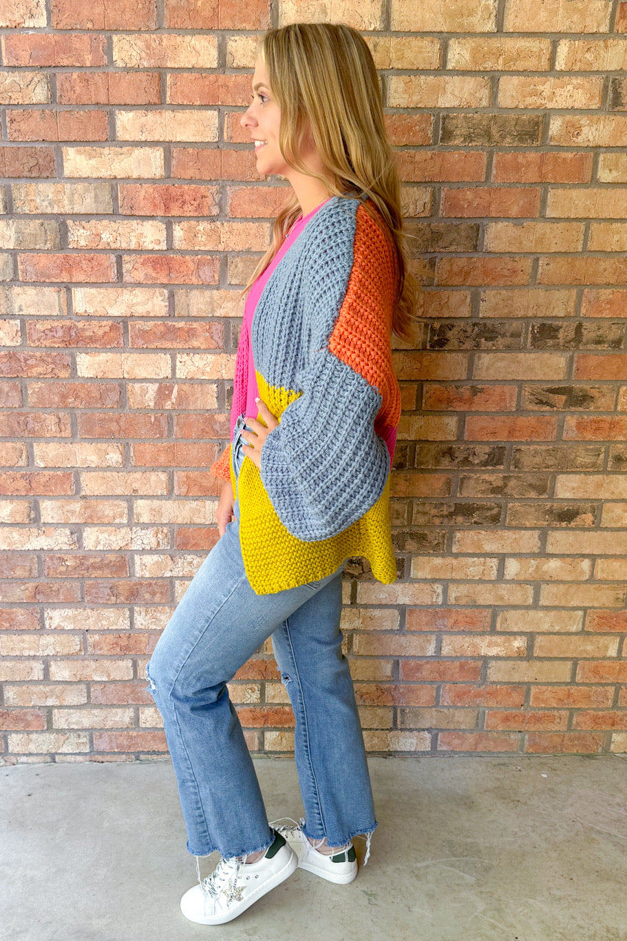 Perfectly Splendid Colored Block Sweater Cardigan, Multi