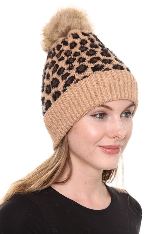 Warm Me Up Leopard Beanie, Camel