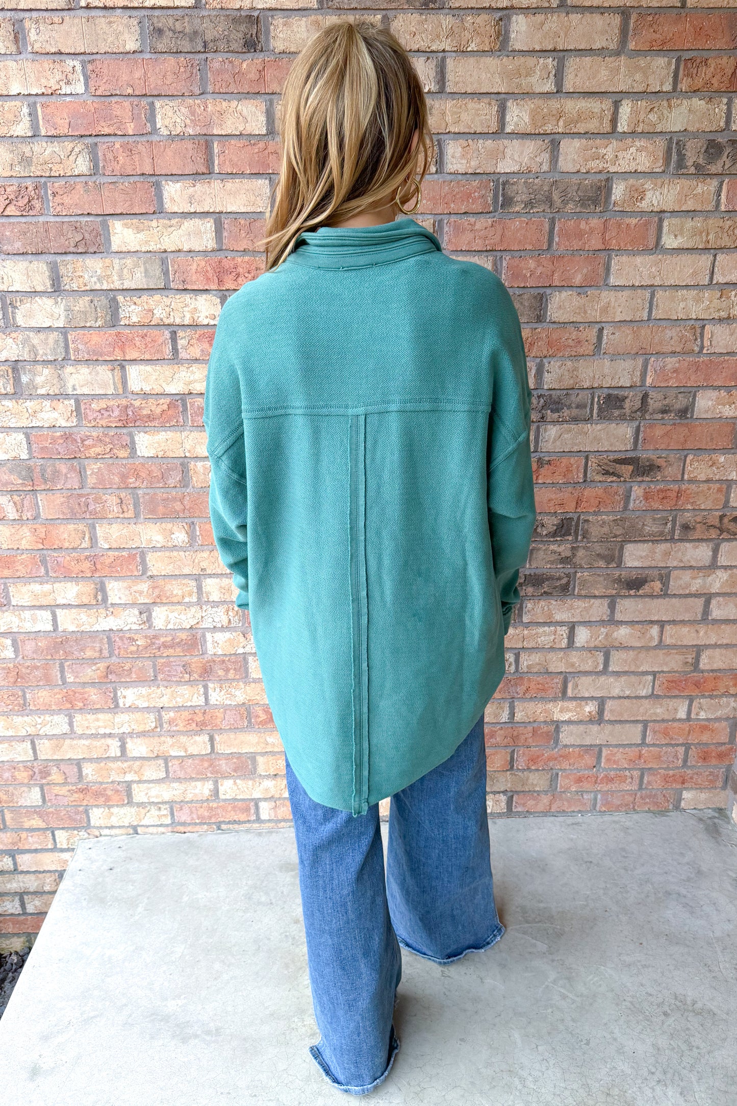 There She Goes Collard Button Front Sweatshirt, Teal