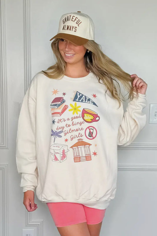 It's A Good Day To Binge Gilmore Girls Crewneck, Cream