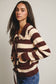 Coffee Date Striped Knit Peter Pan Collar Cardigan, Mocha