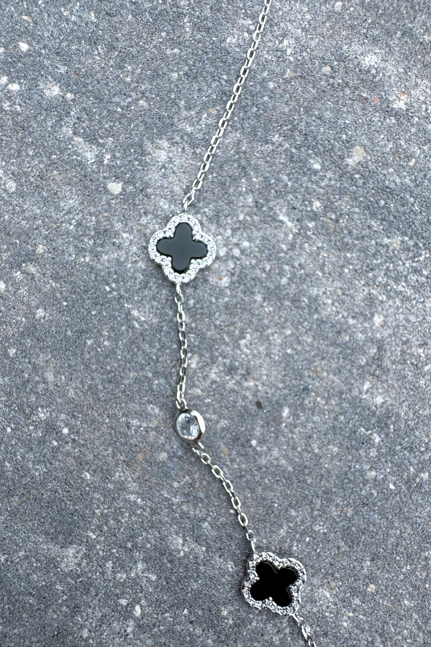 Sterling Silver Clover Charm Necklace, Silver/Black