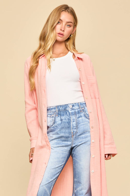 Soak Up The Sun Breathable Cotton Button-Down Duster, Peach
