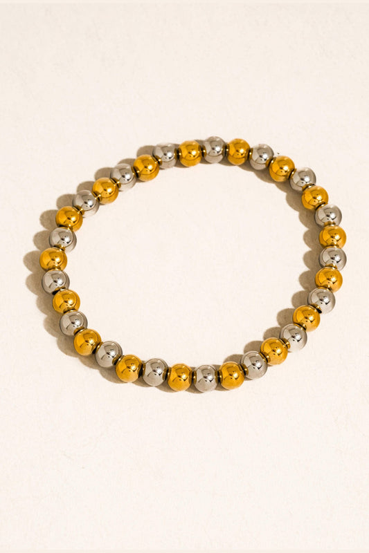 Estel 18K Gold Plated Stainless Steel Two Tone Beaded Bracelet, Gold/Silver