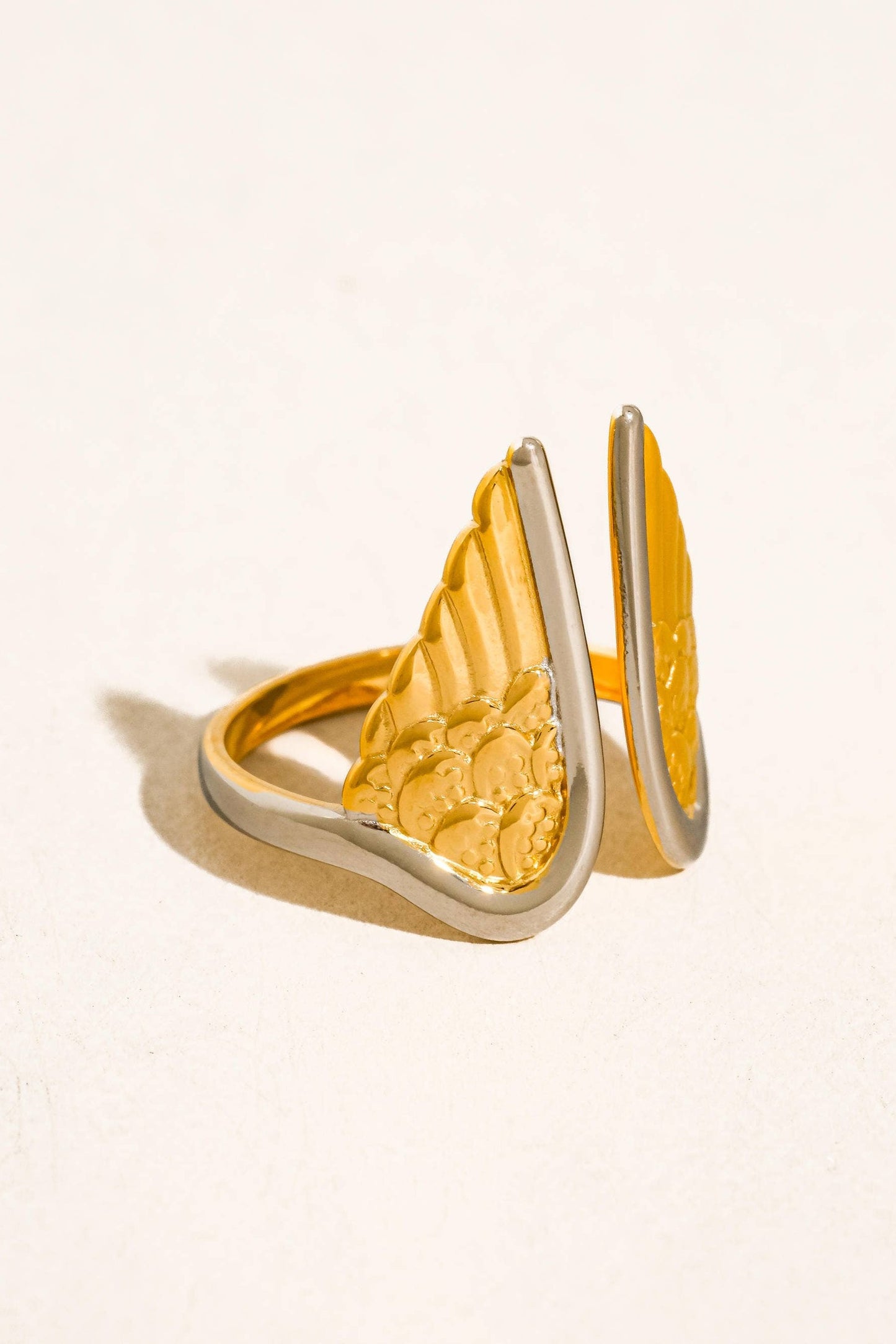 Silvane 18K Gold Plated Stainless Steel Angel Wing Ring, Gold