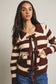 Coffee Date Striped Knit Peter Pan Collar Cardigan, Mocha