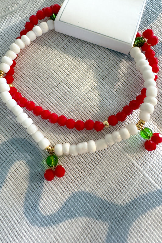 Mixed Beaded Cherry Station Charms Beaded Bracelet