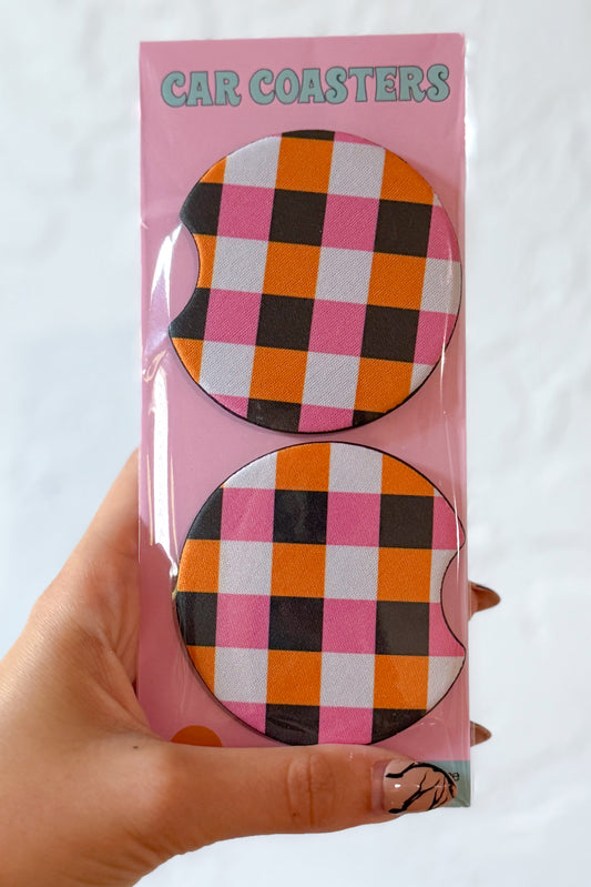 Halloween Bright Checker Pattern Car Coasters