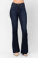 High Waisted Raw Hem Flare Judy Blue Jeans, Dark Wash