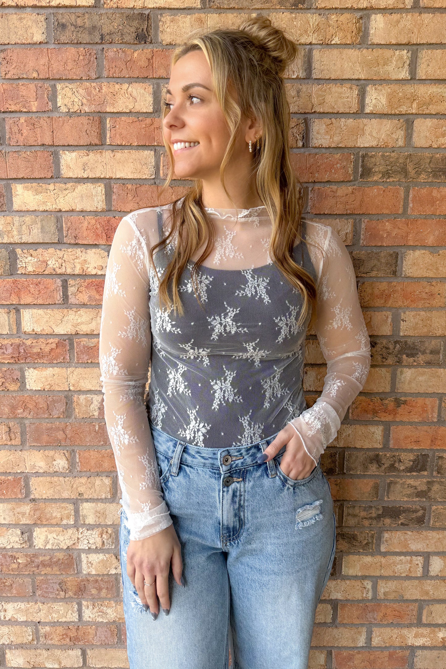 So Sweet Lace See Through Layering Top, Off White